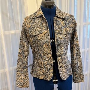 5/$20 Analogy Petites size PP tailored western jacket, blue & beige paisley, EUC